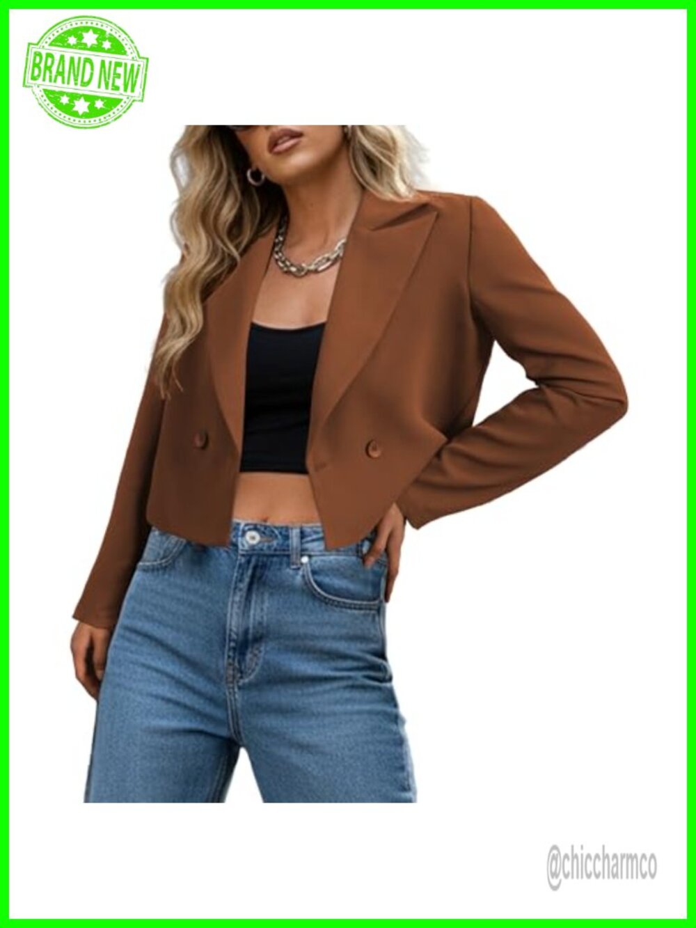 Women's Double-Breasted Cropped Blazer - Business Casual Work Office